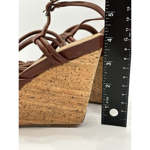 Kenneth Cole Reaction Don’t Dare 8.5M Sandals Brown Cork Wedge Y2K Strappy Shoes - Picture 12 of 12